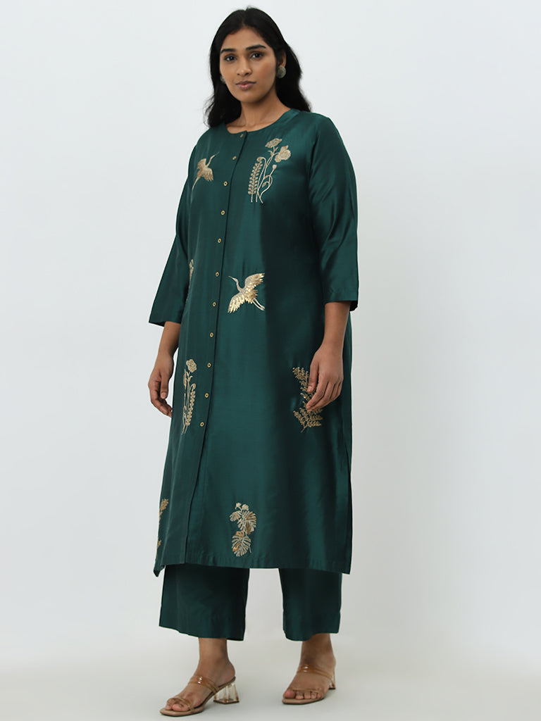 Diza Dark Green Solid High-Rise Palazzos