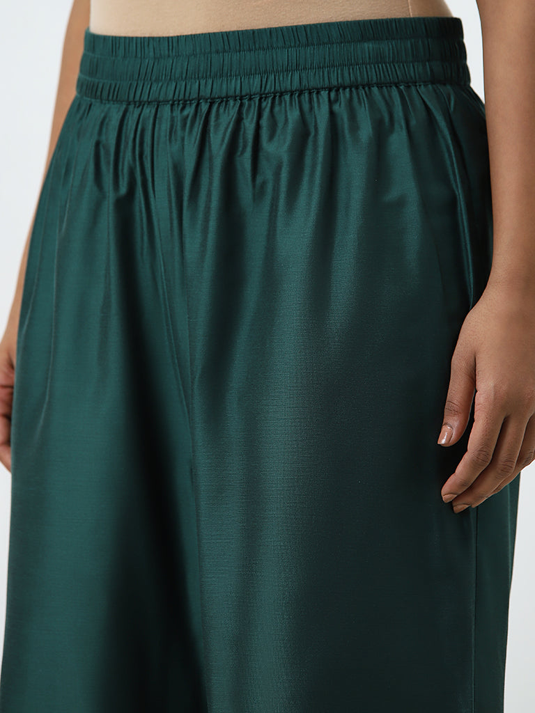 Diza Dark Green Solid High-Rise Palazzos