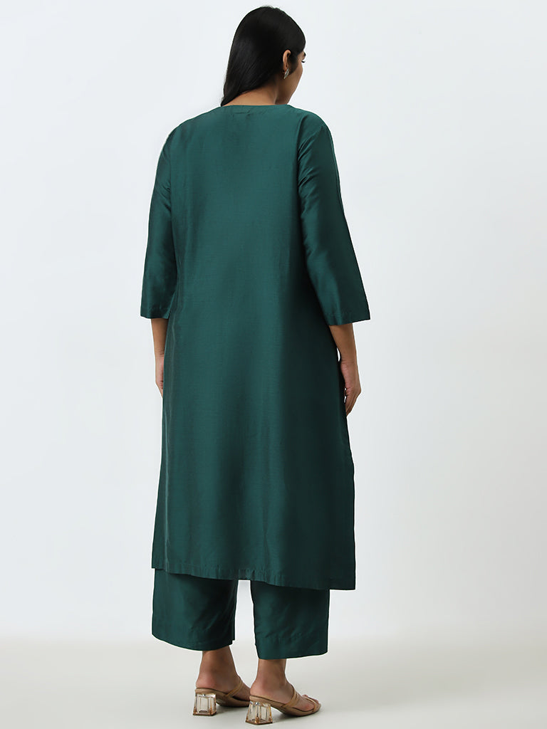 Diza Dark Green Embellished A-Line Kurta