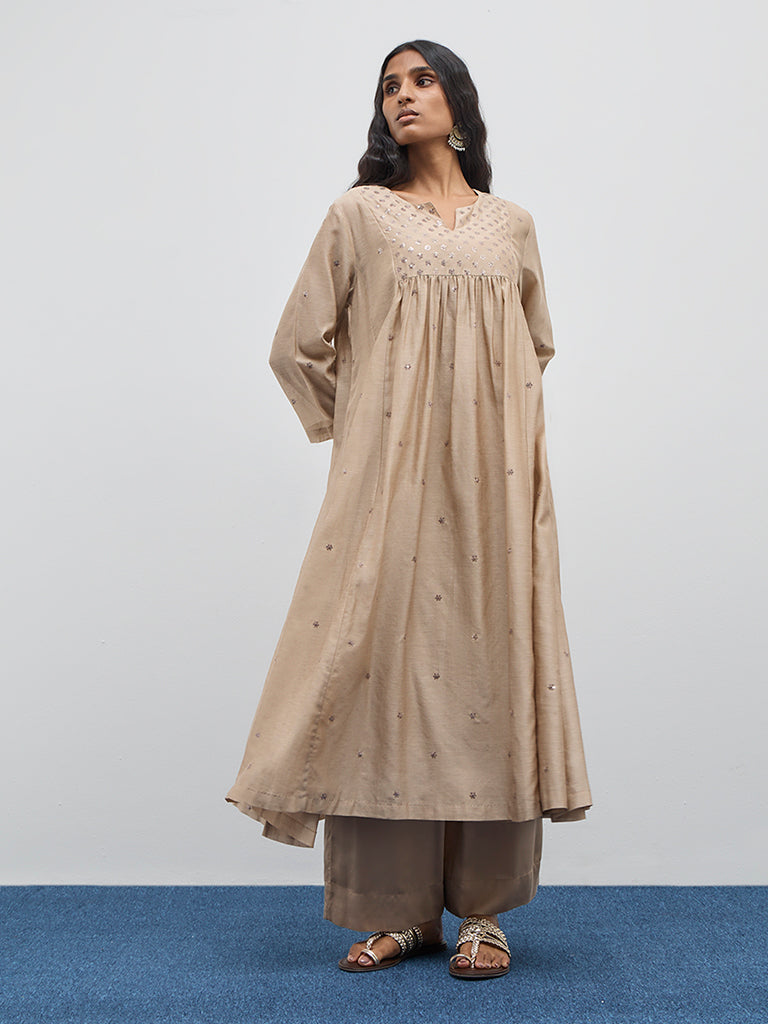 Zuba Beige Solid High-Rise Palazzos