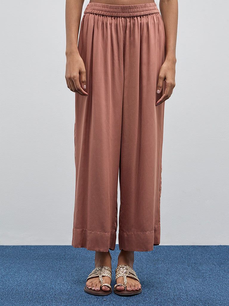 Zuba Dusty Pink Solid High-Rise Palazzos