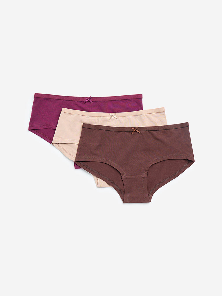 Wunderlove Brown Cotton Blend Briefs - Pack of 3