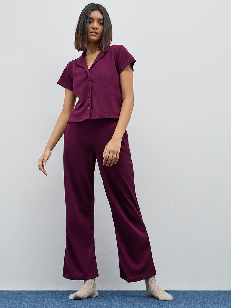 Superstar Wine Waffle-Textured High-Rise Pants