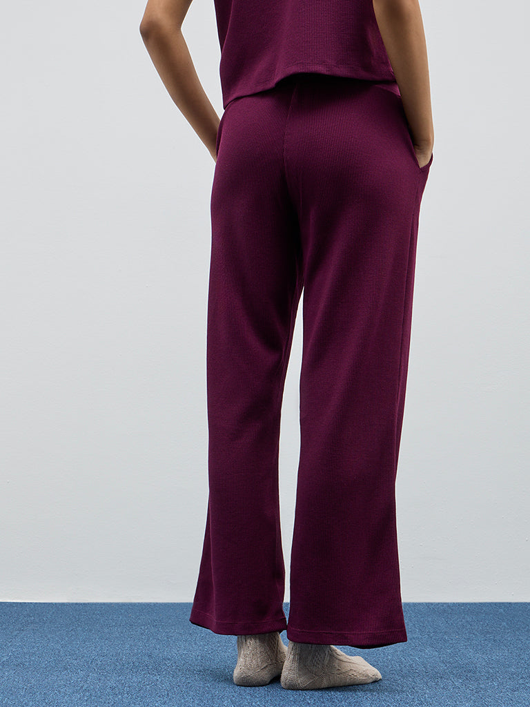 Superstar Wine Waffle-Textured High-Rise Pants