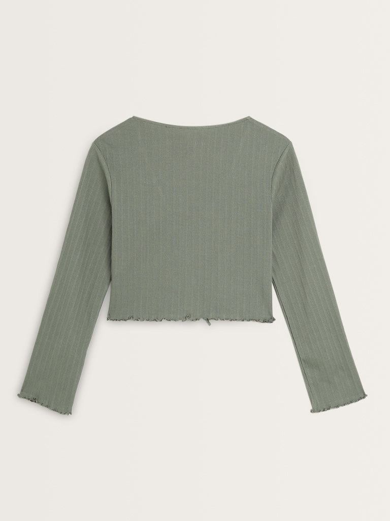 Superstar Sage Ribbed Textured Cotton Shrug