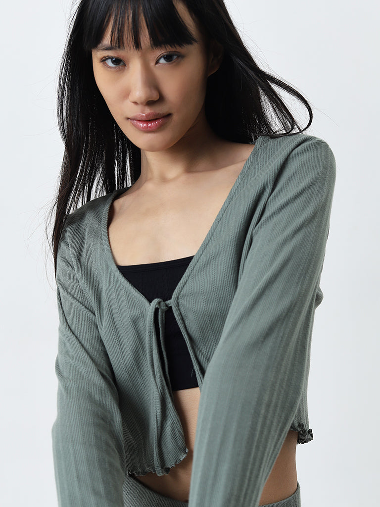 Superstar Sage Ribbed Textured Cotton Shrug