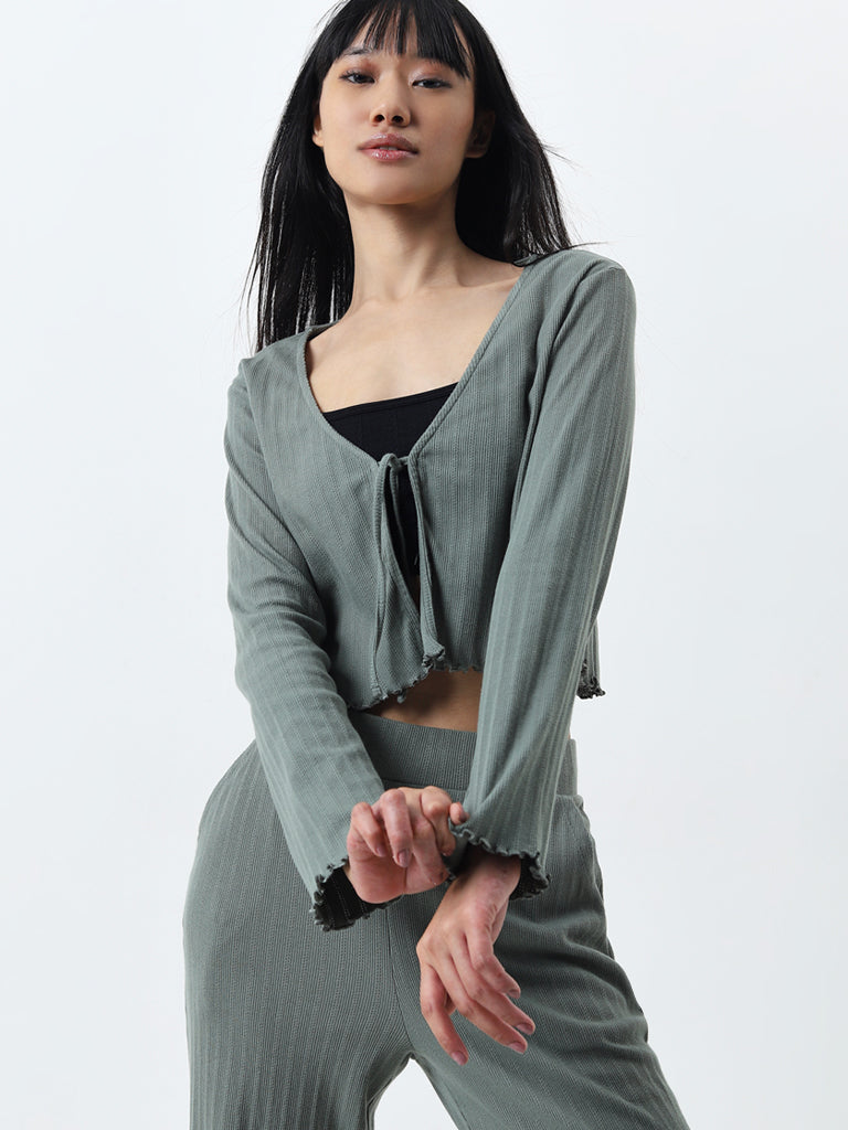 Superstar Sage Ribbed Textured Cotton Shrug