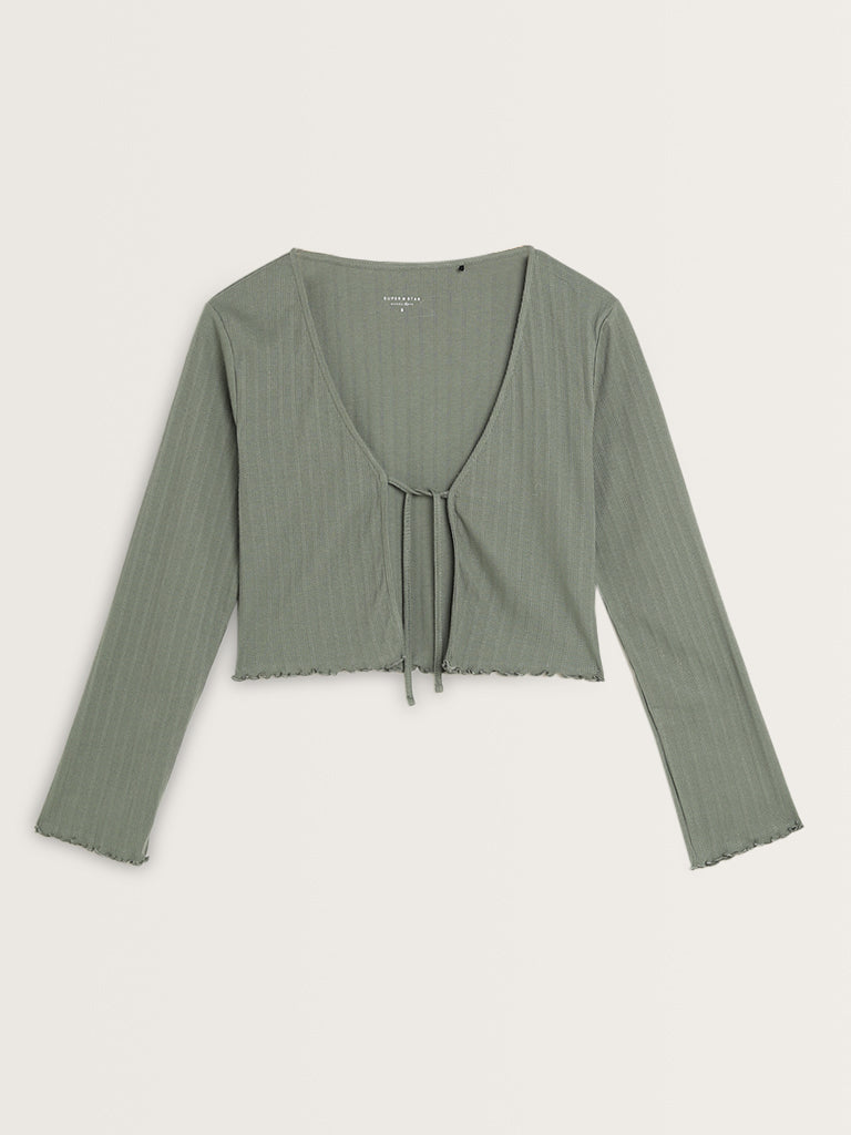 Superstar Sage Ribbed Textured Cotton Shrug