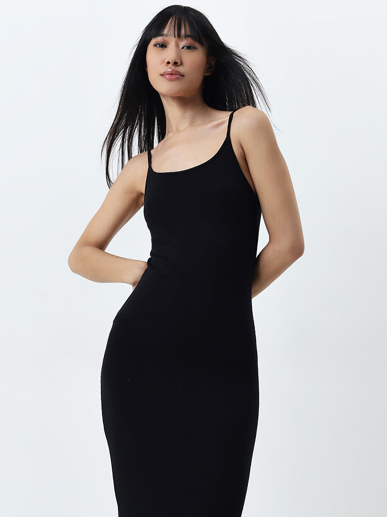 Superstar Black Ribbed Textured Bodycon Dress