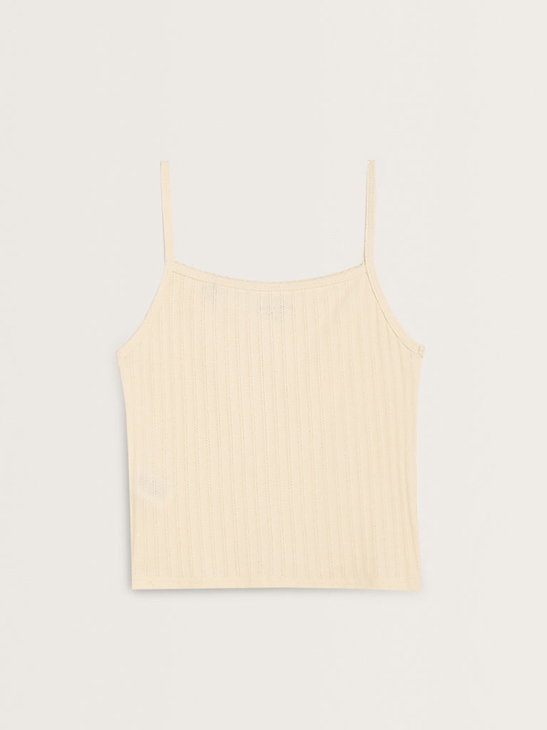 Superstar Off-White Knit-Textured Cotton Camisole