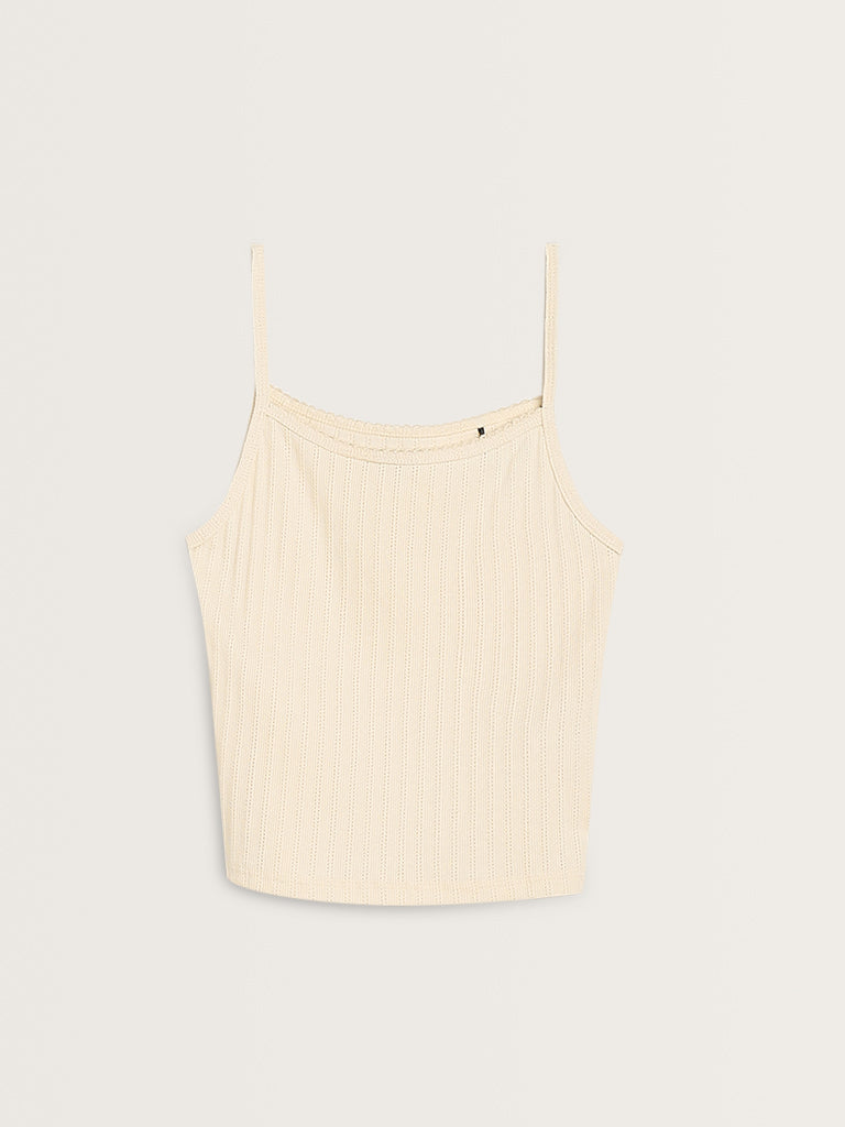 Superstar Off-White Knit-Textured Cotton Camisole