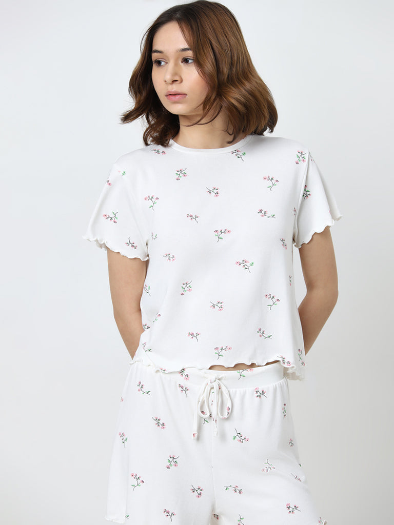 Superstar Off-White Floral Design T-Shirt