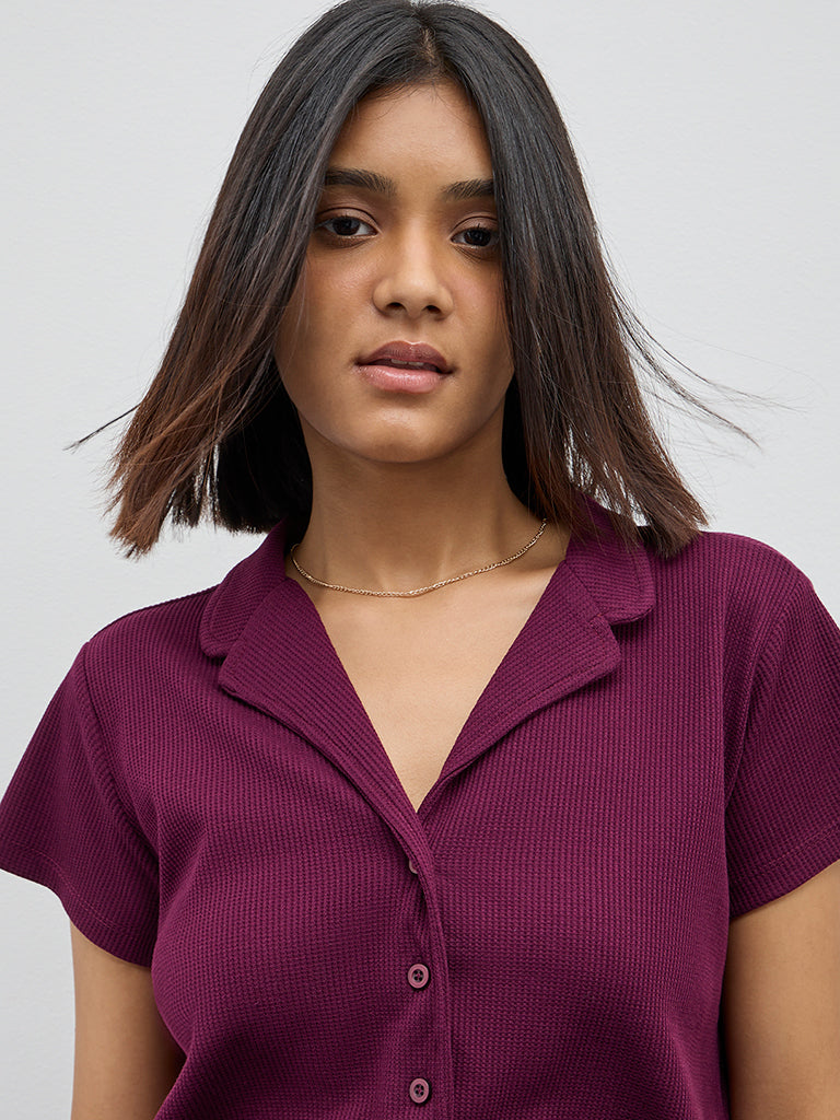 Superstar Wine Waffle-Textured Shirt