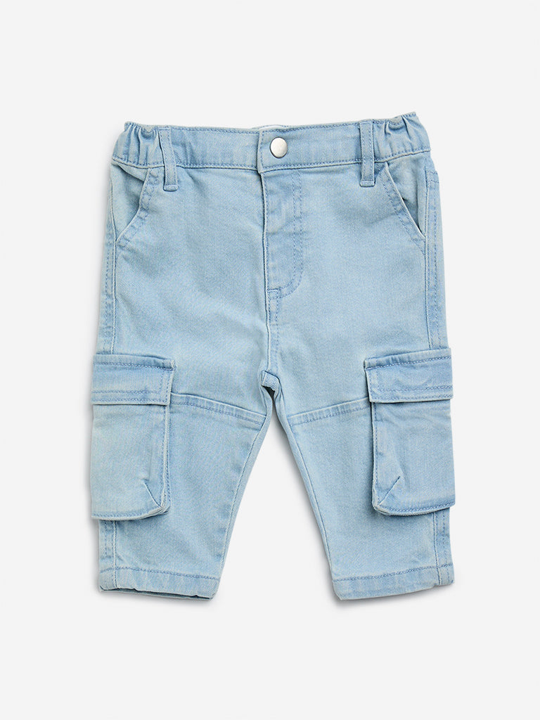 HOP Baby Light Blue Relaxed - Fit Mid - Rise Cargo Jeans