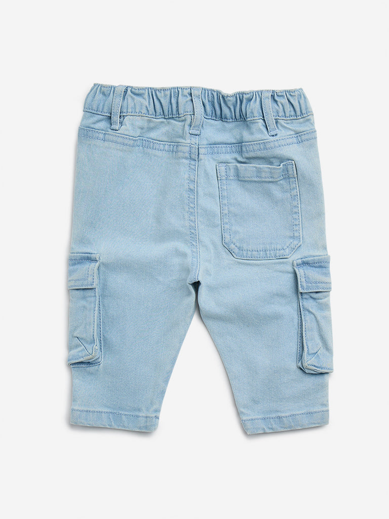 HOP Baby Light Blue Relaxed - Fit Mid - Rise Cargo Jeans