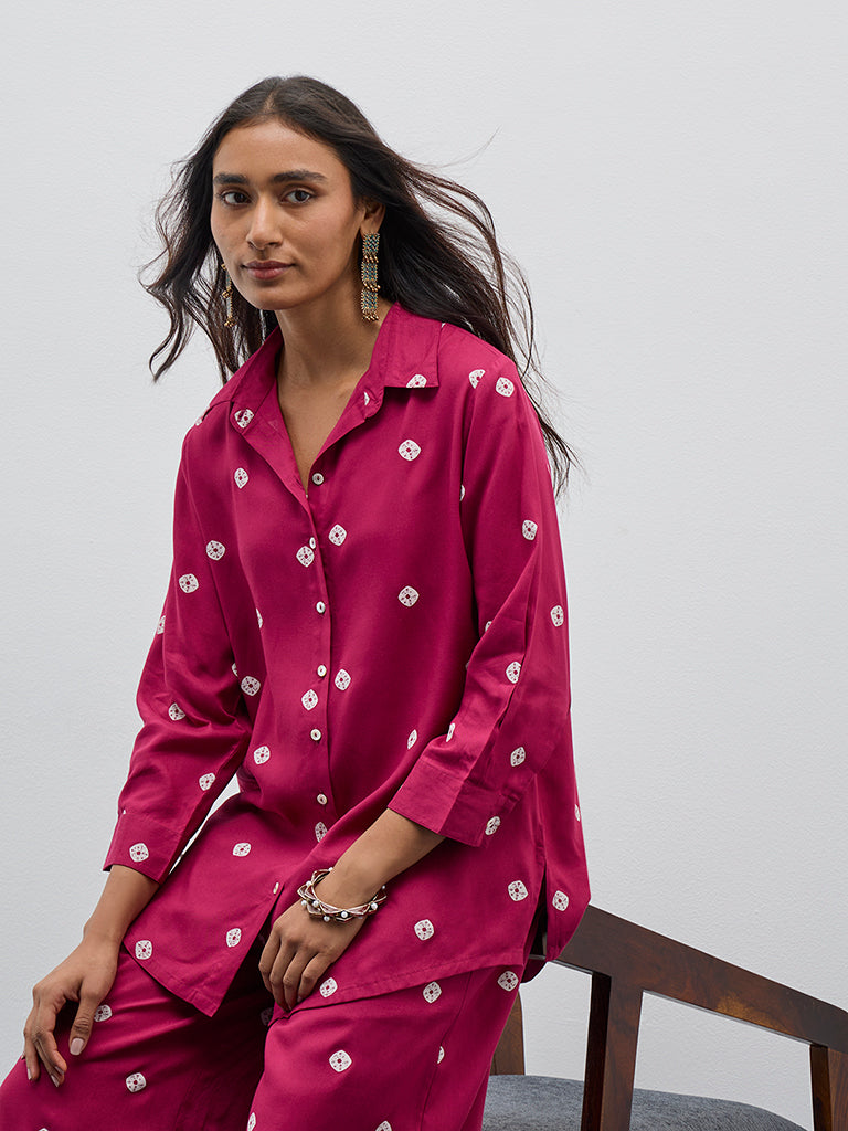 Utsa Magenta Bandhani Design Straight Tunic