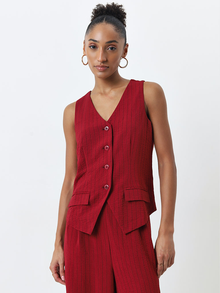 Wardrobe Red Striped Waistcoat-Style Top