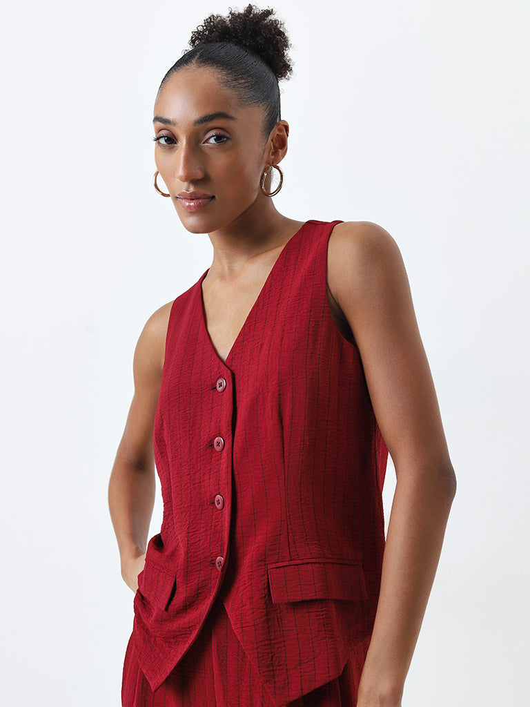 Wardrobe Red Striped Waistcoat-Style Top