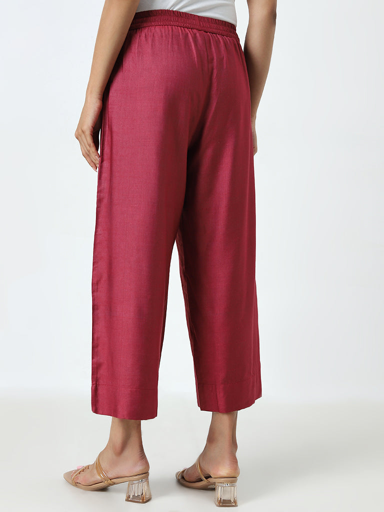 Zuba Maroon Solid High-Rise Ethnic Pants