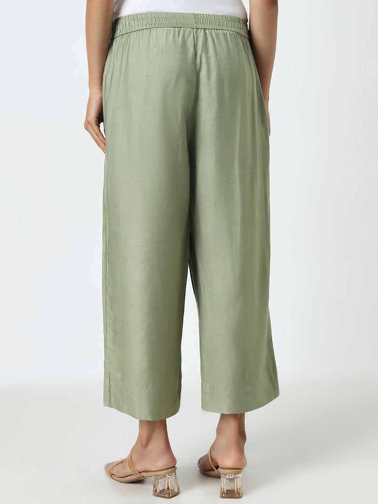 Zuba Sage Solid High-Rise Cotton Blend Ethnic Pants