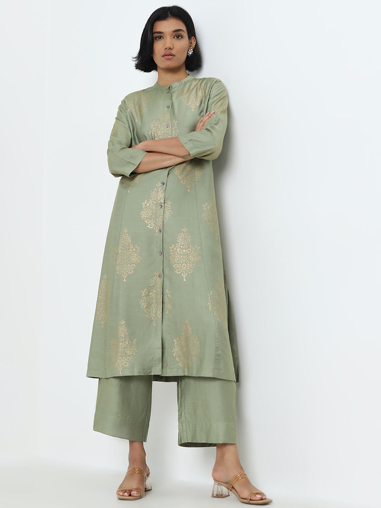 Zuba Sage Solid High-Rise Cotton Blend Ethnic Pants