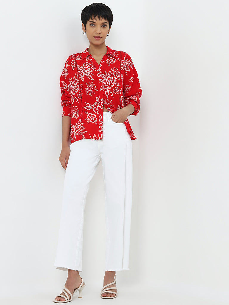 LOV Red Floral Printed Shirt