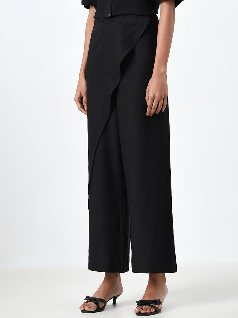 LOV Black High-Rise Asymmetrical Trousers