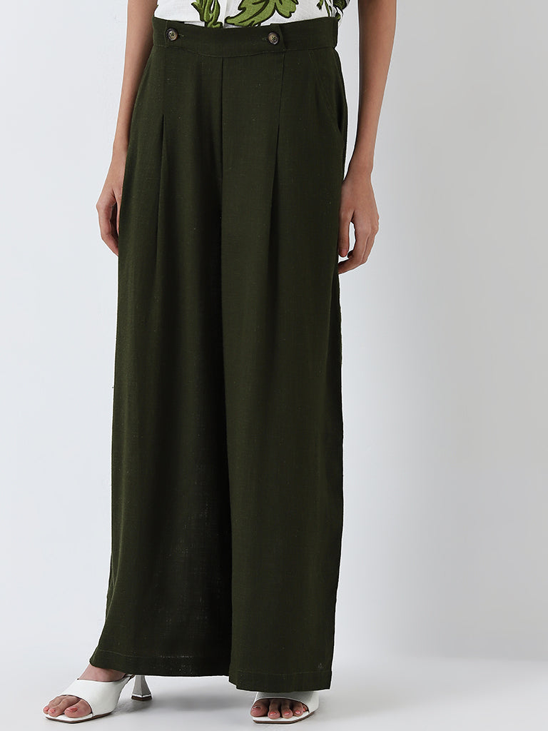 LOV Olive Green High-Rise Palazzos