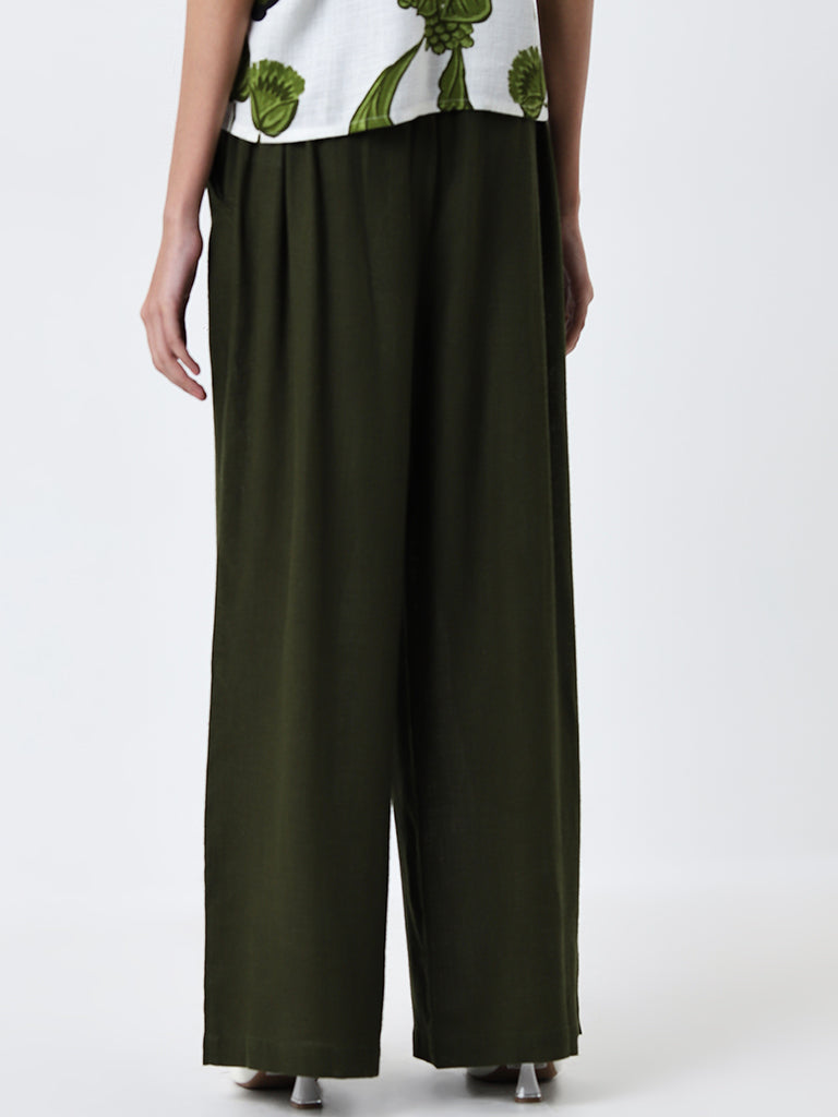 LOV Olive Green High-Rise Palazzos