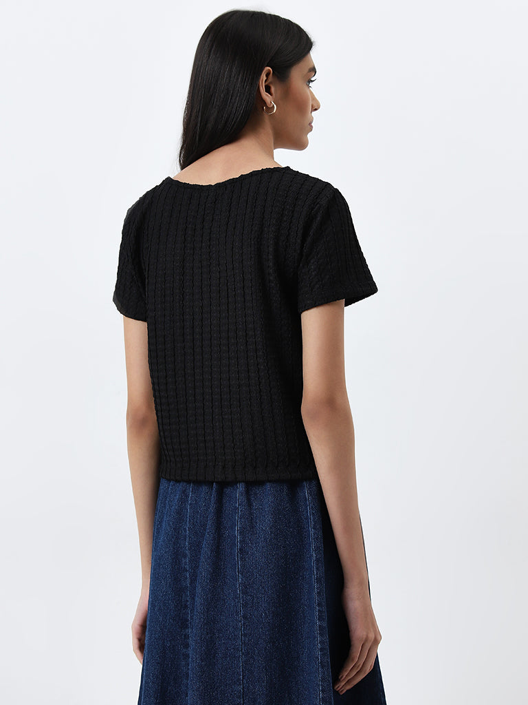 LOV Black Self-Textured Top