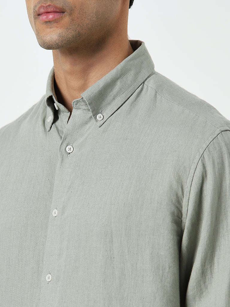 Ascot Sage Solid Relaxed-Fit Linen Shirt