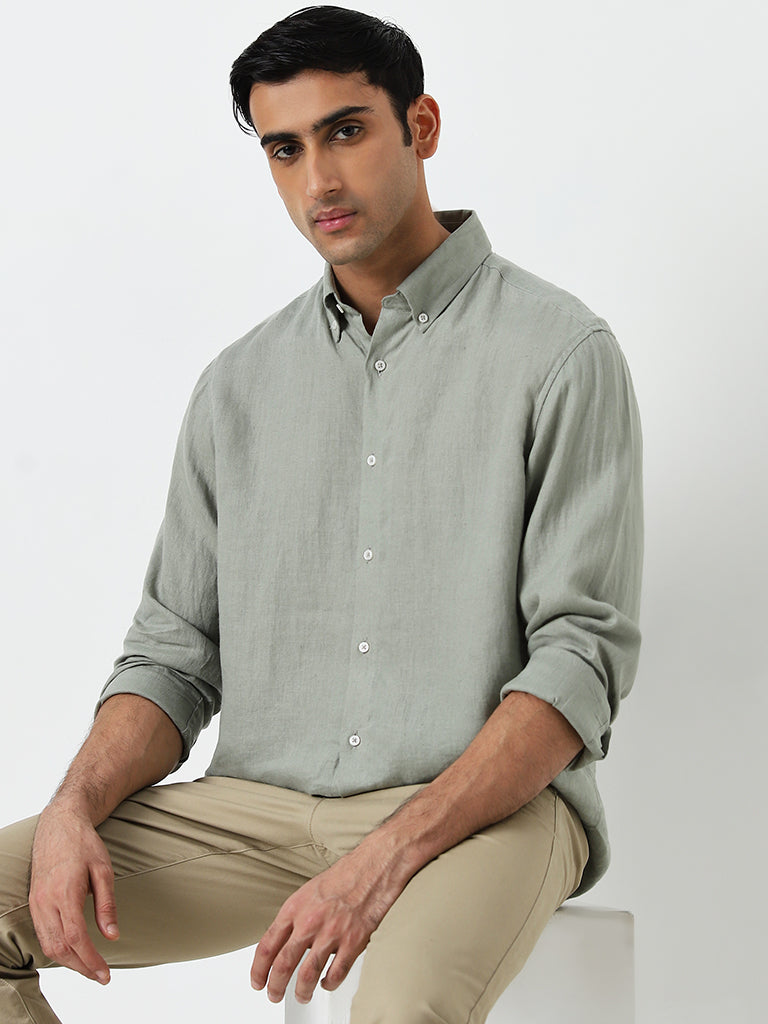 Ascot Sage Solid Relaxed-Fit Linen Shirt