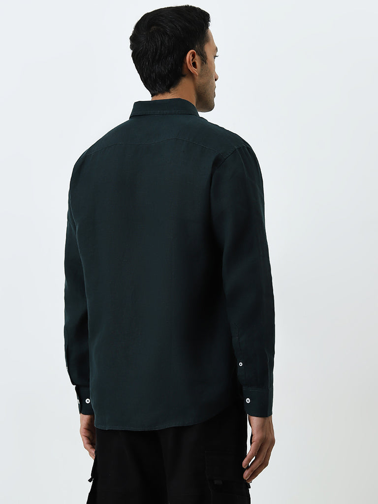 Ascot Dark Green Solid Relaxed-Fit Linen Shirt