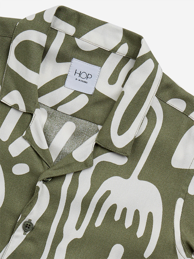 HOP Kids Olive Tropical Design Shirt