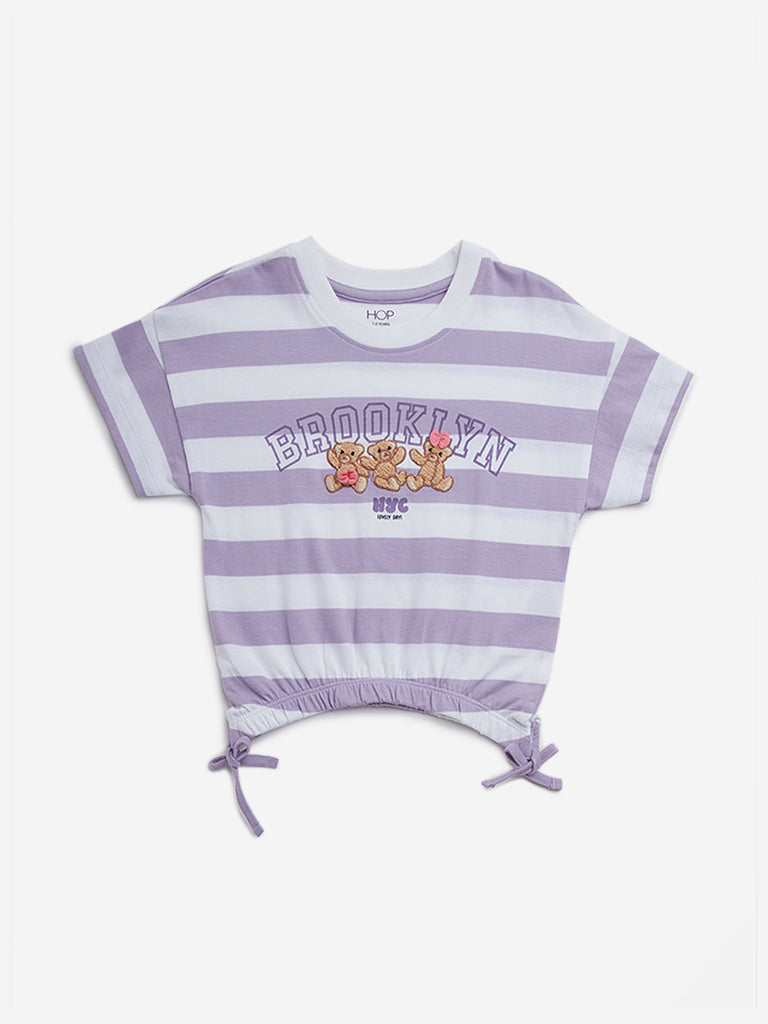 HOP Kids Lilac Striped Cotton T-Shirt