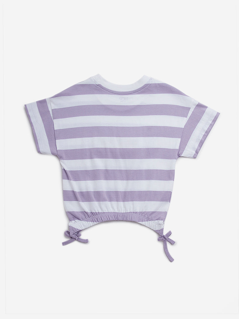 HOP Kids Lilac Striped Cotton T-Shirt