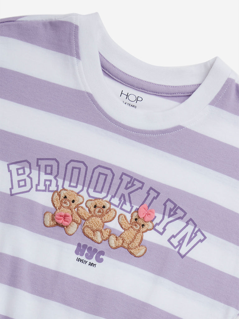 HOP Kids Lilac Striped Cotton T-Shirt