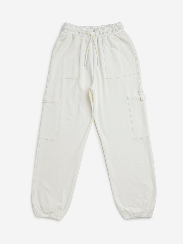 Y&F Kids White High-Rise Joggers