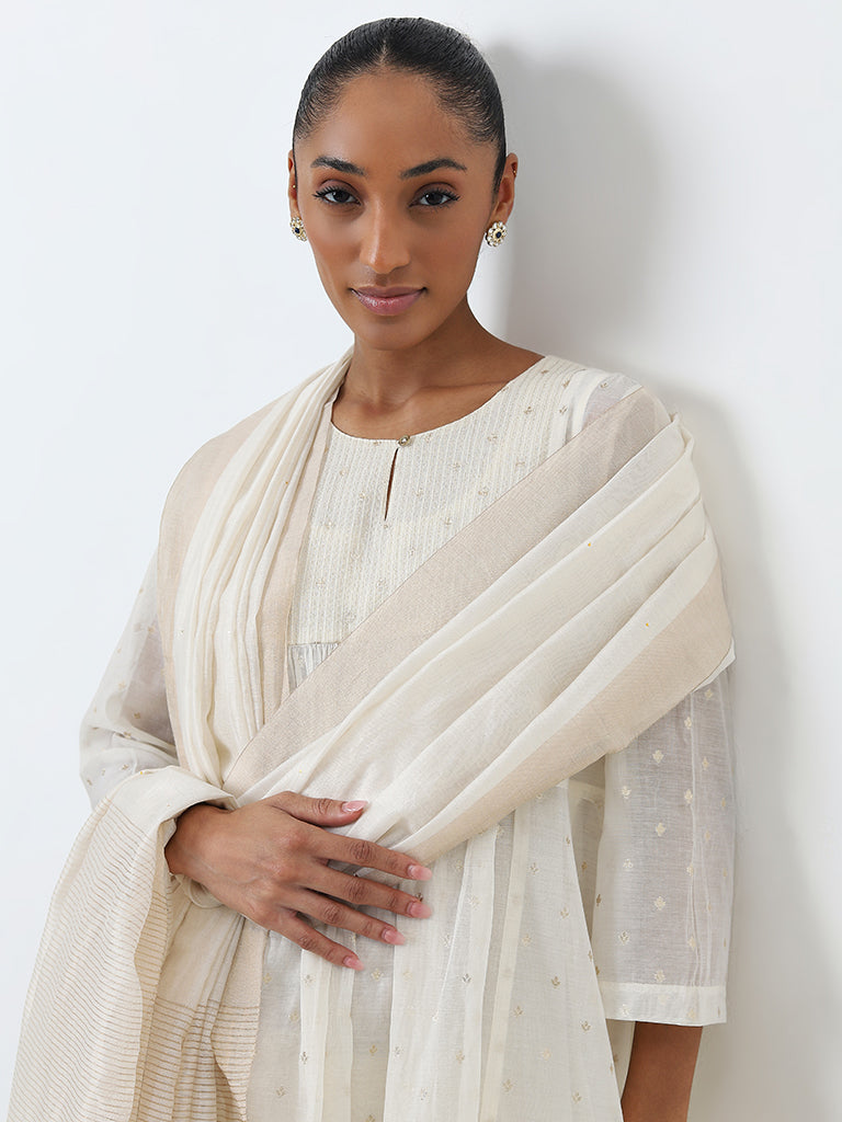 Zuba Off-White Stripe Printed Dupatta