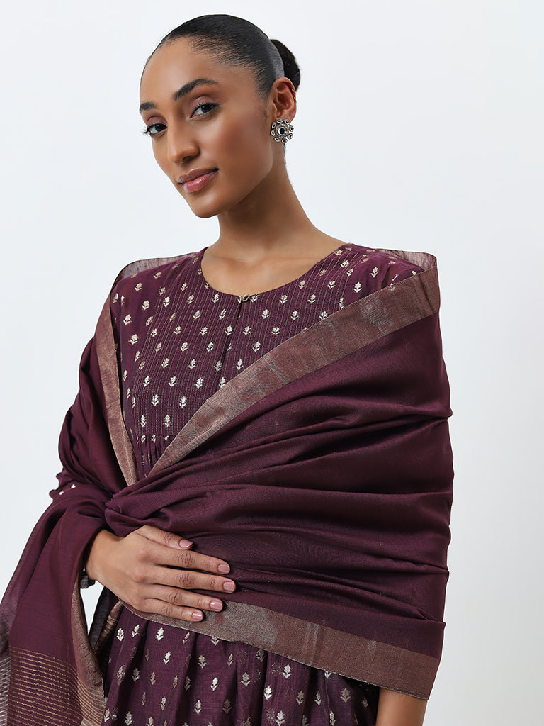 Zuba Purple Stripe Printed Dupatta