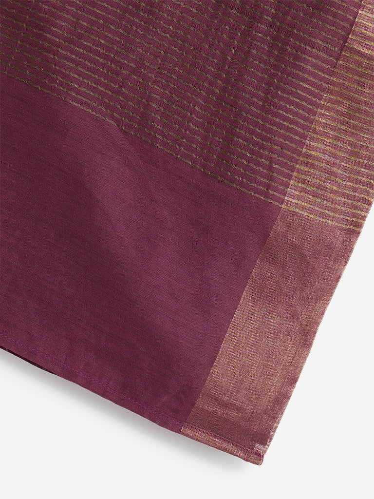 Zuba Purple Stripe Printed Dupatta