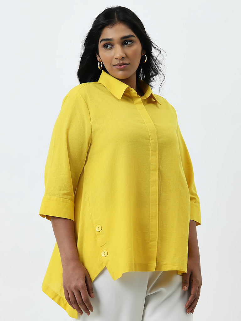 Gia Yellow Flared Cotton Blend Shirt