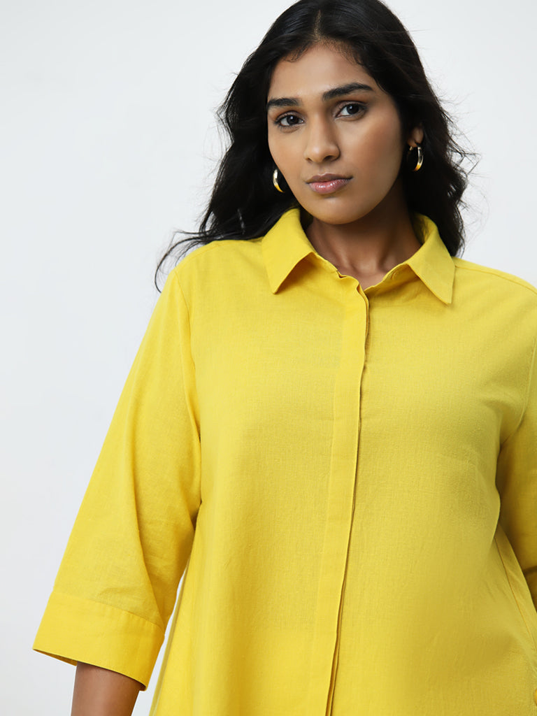 Gia Yellow Flared Cotton Blend Shirt