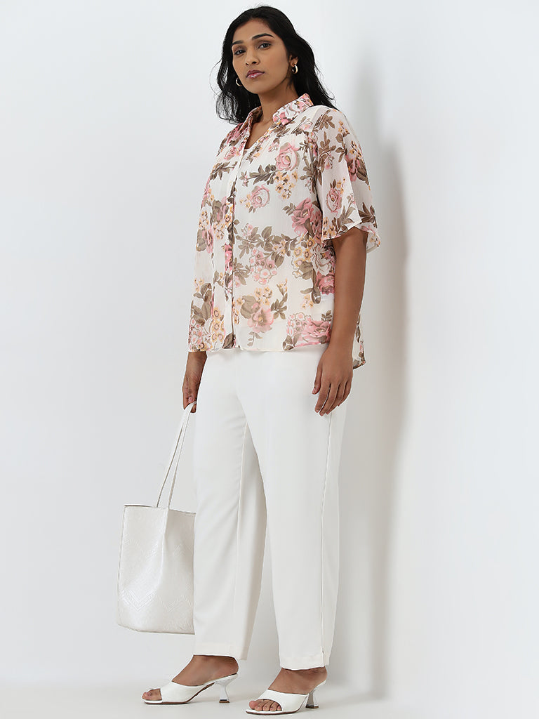 Gia Cream Floral Printed Shirt with Camisole