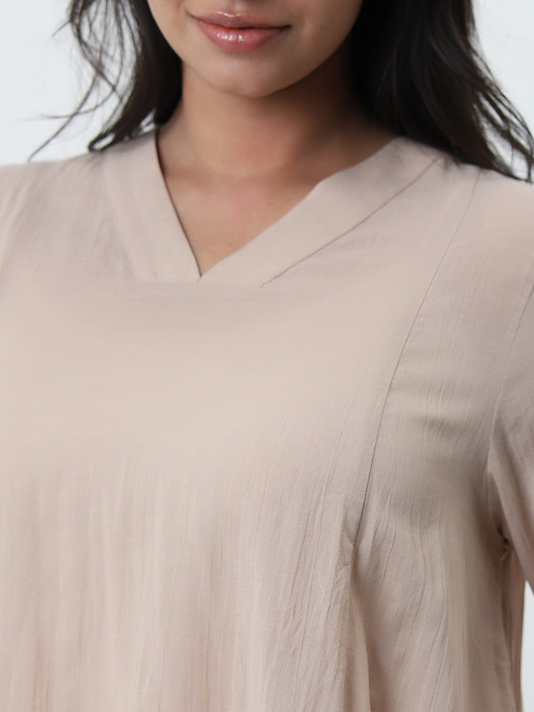 Gia Beige Solid Blouse