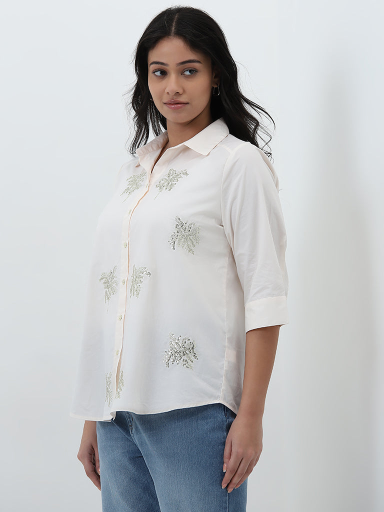 Gia Cream Embellished Cotton Shirt