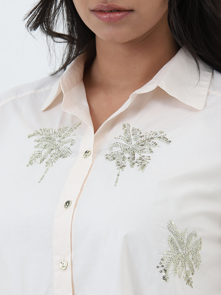 Gia Cream Embellished Cotton Shirt