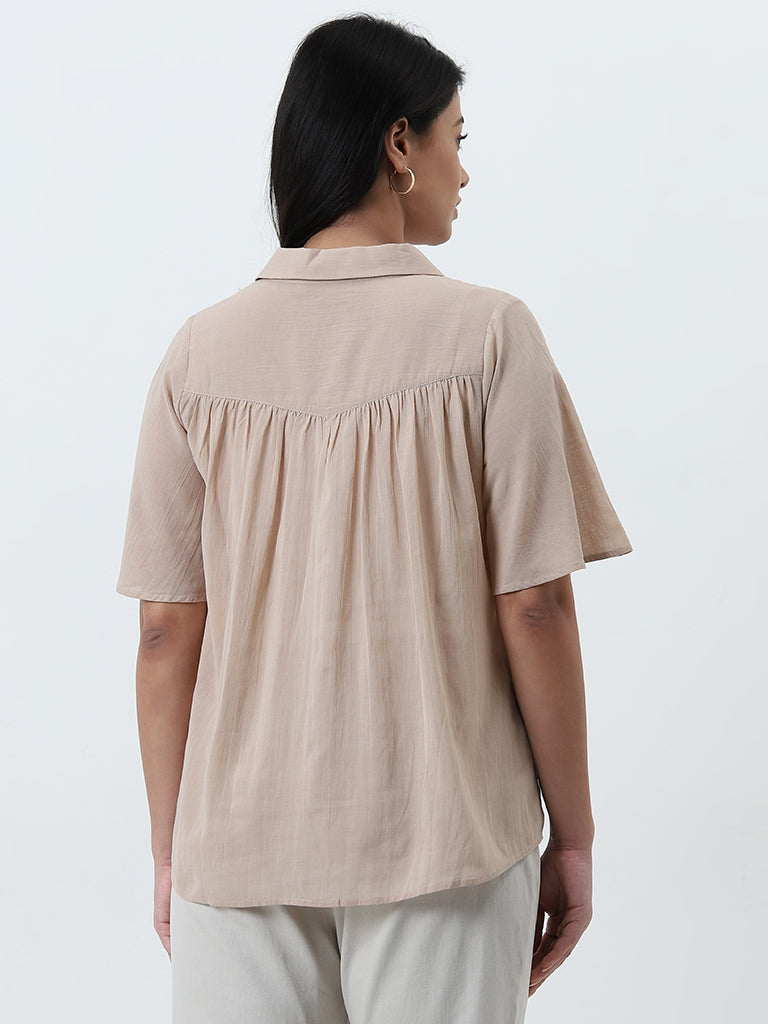 Gia Beige Pleated Blouse