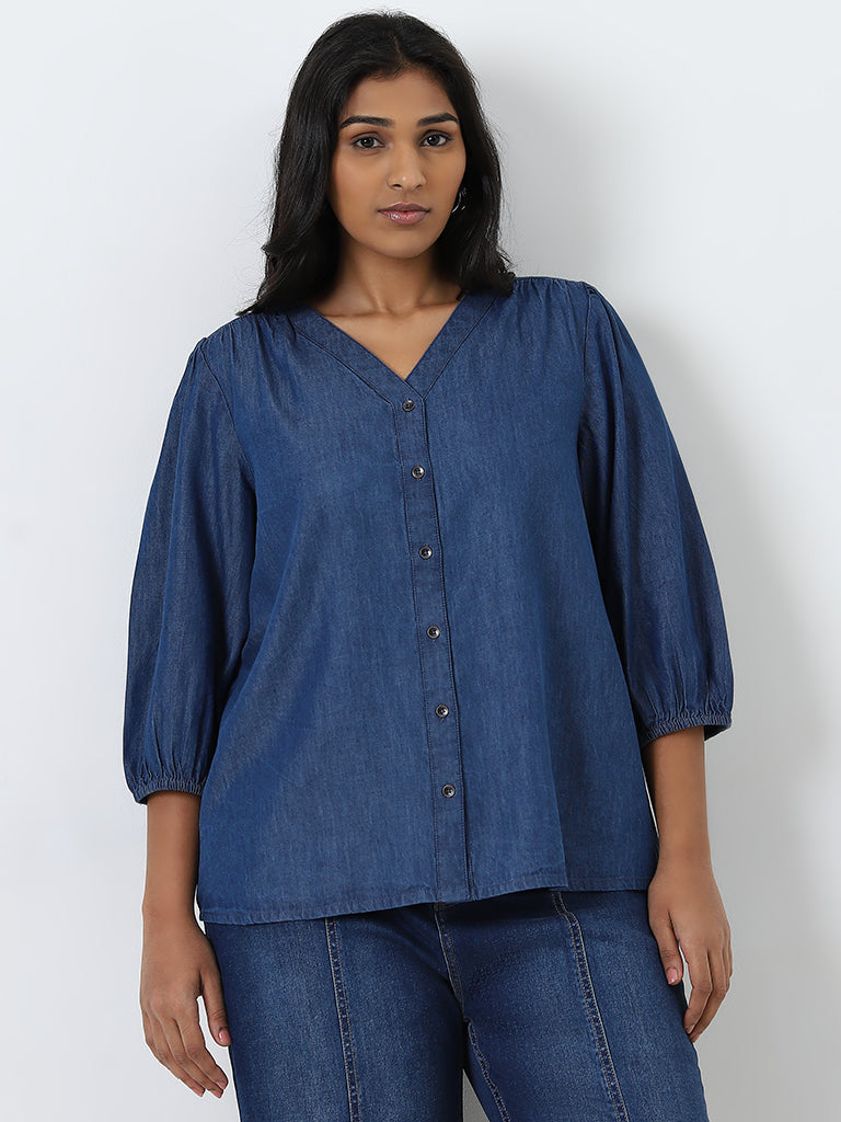 Gia Blue Solid Blouse