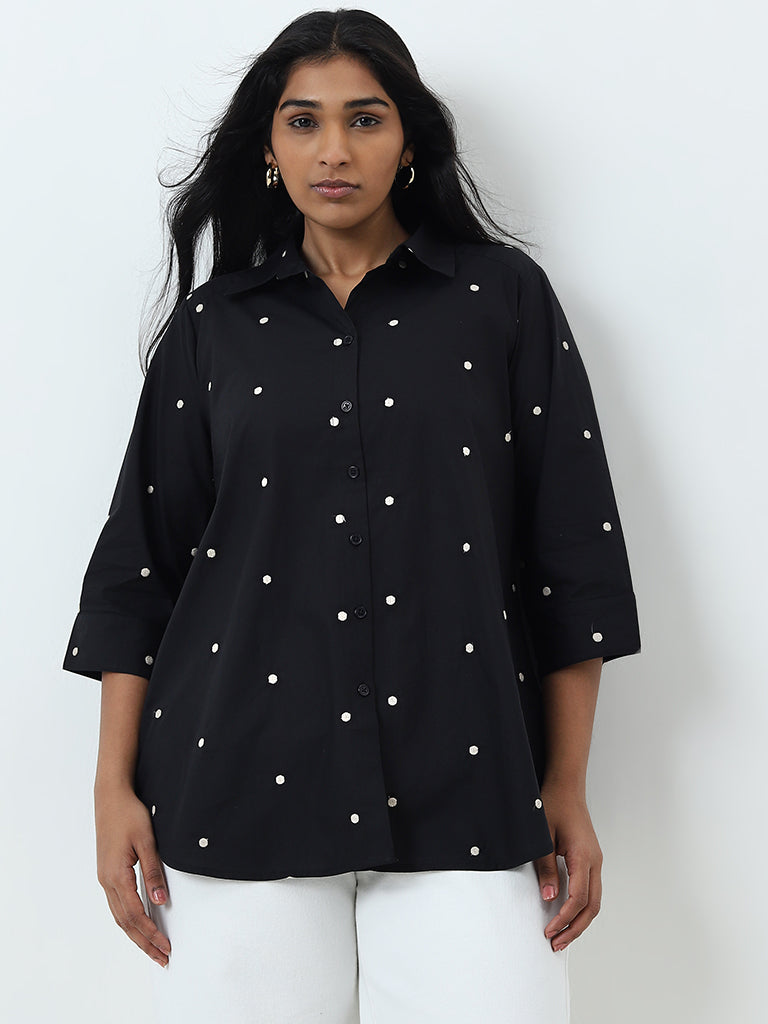 Gia Black Polka Dot Printed Cotton Shirt